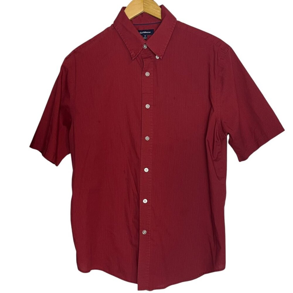 Croft & Barrow Men's M Short‎ Sleeve Button Up Shirt Red Striped Casual